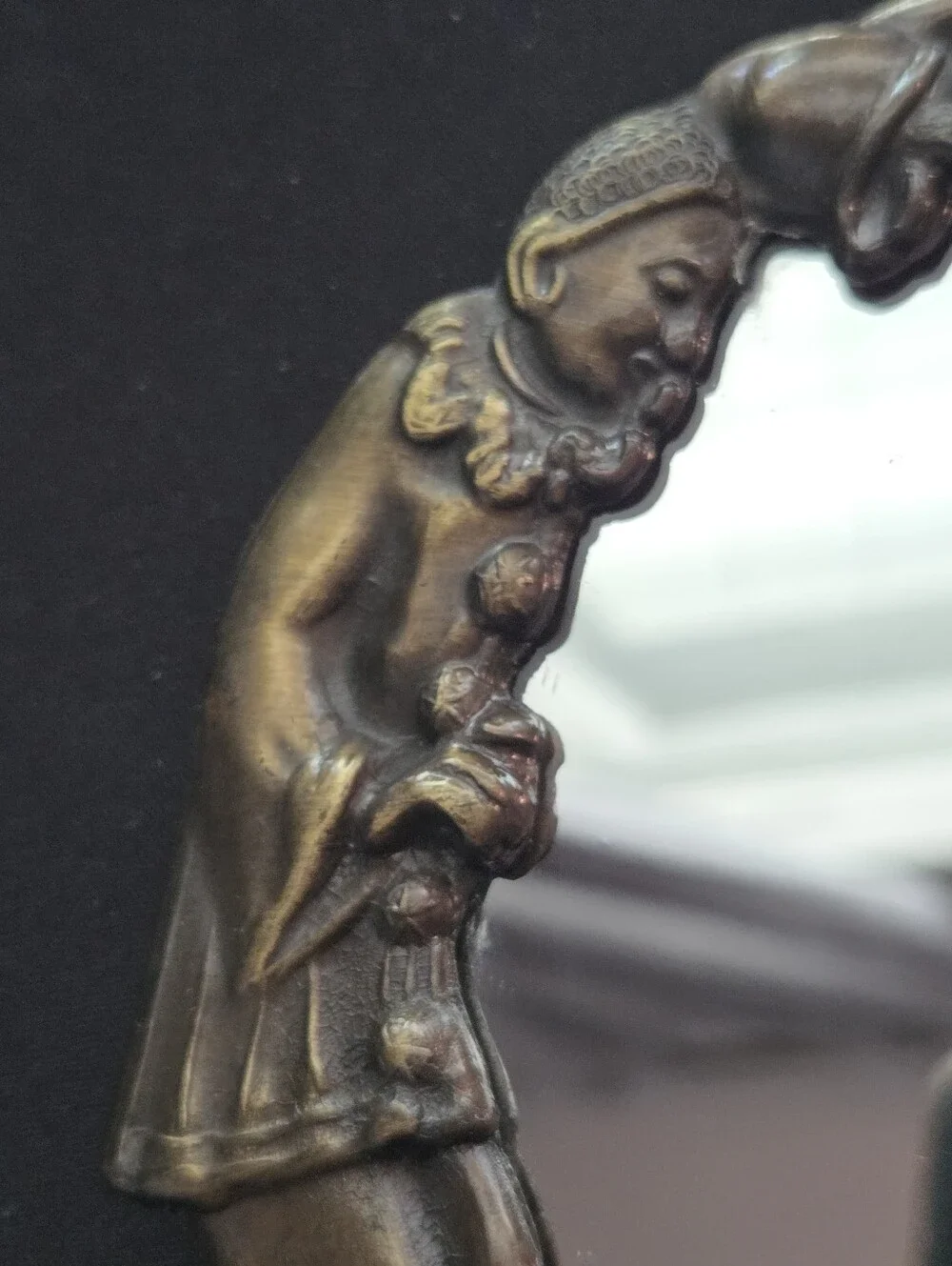 Vintage Art Nouveau Bronze Pierrot Clown Hand Mirror